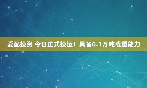 爱配投资 今日正式投运！具备6.1万吨载重能力